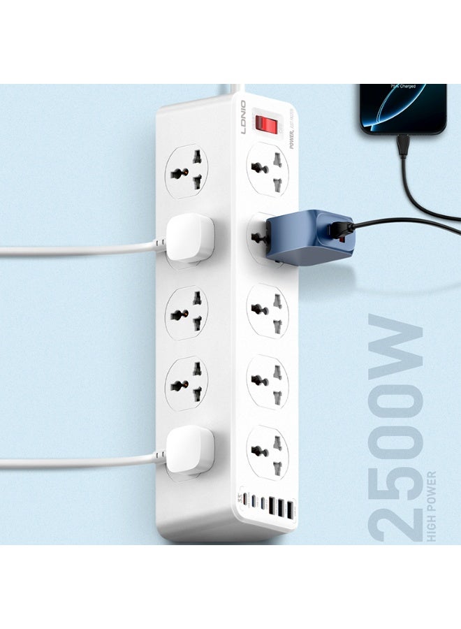 SC10610C Universal Power Strip with 10 AC Outlets & 6 USB Ports (33W PD + QC3.0), 2500W Surge Protection Extension Socke
