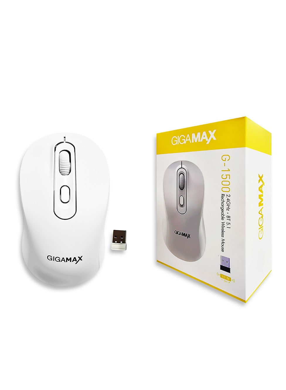 Gigamax Wireless Desk Mouse, G-1500, 1600 DPI Wired/Wireless Functional Mouse with 3 Modes Connectivity, Bluetooth and 2.4G Wireless, 4 Macro Buttons, Long Lasting Rechargeable Battery Capacity and for PC/Mac/Laptop Used in... Home and office, white