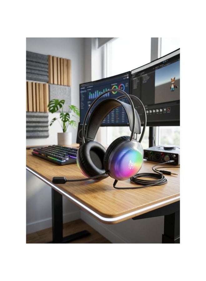 X29 RGB USB Wired Gaming Headset with Surround Sound and Noise Cancelling Microphone, Stereo Drivers, Adjustable Headban