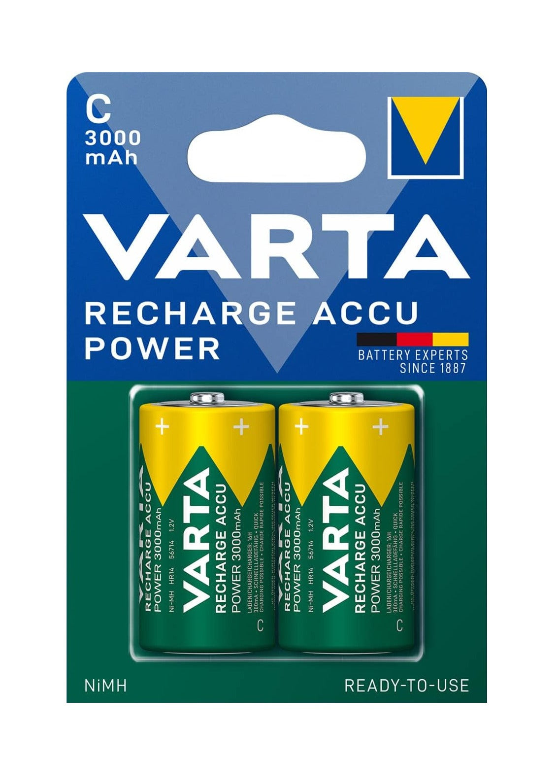 Varta  Rechargeable ACCU Power Batteries , Ni-MH (2-Pack, 3000 mAh) - Pre-charged 1.2V , ready to use