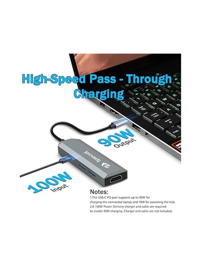 4 in 1 USB-C Hub with 4K 60Hz HDMI Splitter, 100W PD Charging, 2X USB-A 3.0 5Gbps, RGB Lighting, Aluminum Build Docking 