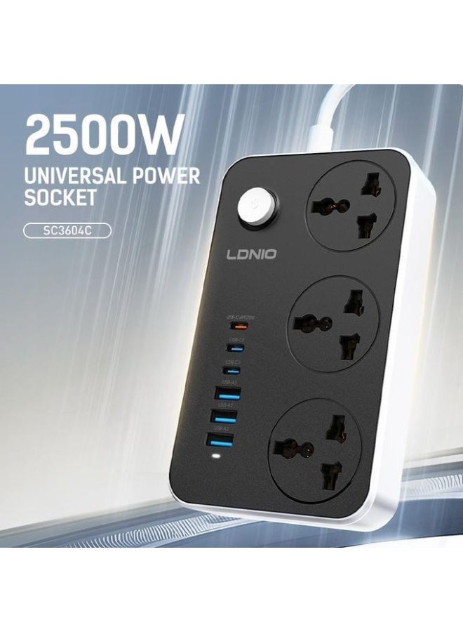 Power Strip Surge Protector with 3 Universal International Socket & Smart 6 USB Charging Ports 3.4A - SC3604