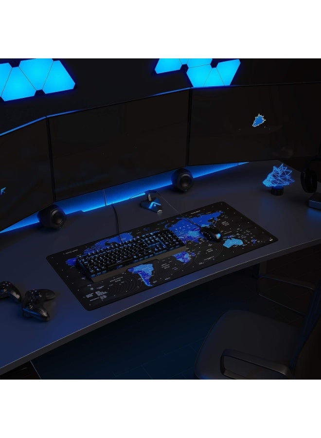 World Blue Extended Gaming Mouse Pad with Stitched Edges 80×30cm XL Desk Mat for Gaming, Office, Keyboard, Mouse, Laptop