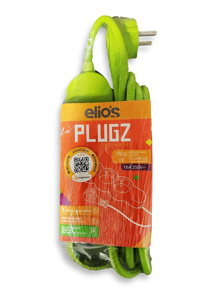 Elios Power Splits Plugz Electricity Strip with 3 Outlets - Green