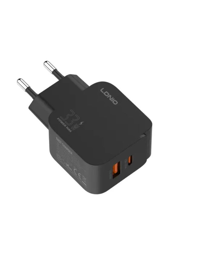 شاحن سفر LDNIO Q2 قوة 33W منفذين PD كابل Type-C أسود