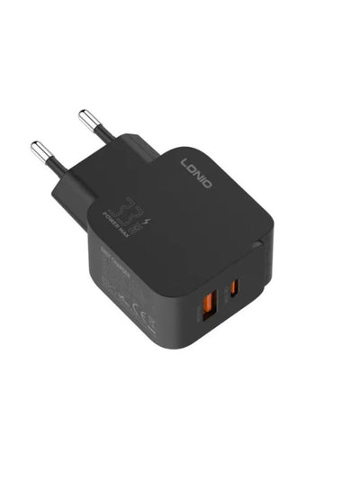شاحن سفر LDNIO Q2 قوة 33W منفذين PD كابل Type-C أسود