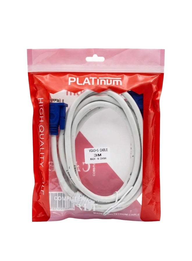 VGA 3+5 Male to Male Video Cable 3M – High Resolution Display Monitor Cable for PC, Computer, Laptop, TV, Projector, Scr