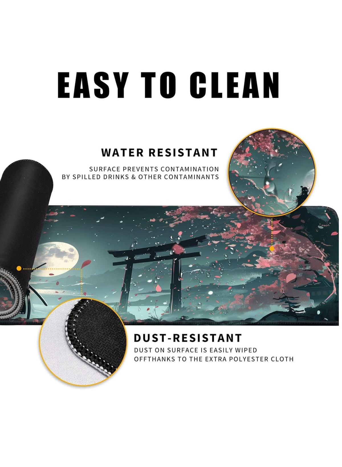 Japanese Full Moon Mouse Pad Desk Pad Samurai Desk Decor Mat, Large Gaming Mouse Pad for Desk Computer Keyboard Laptop, 