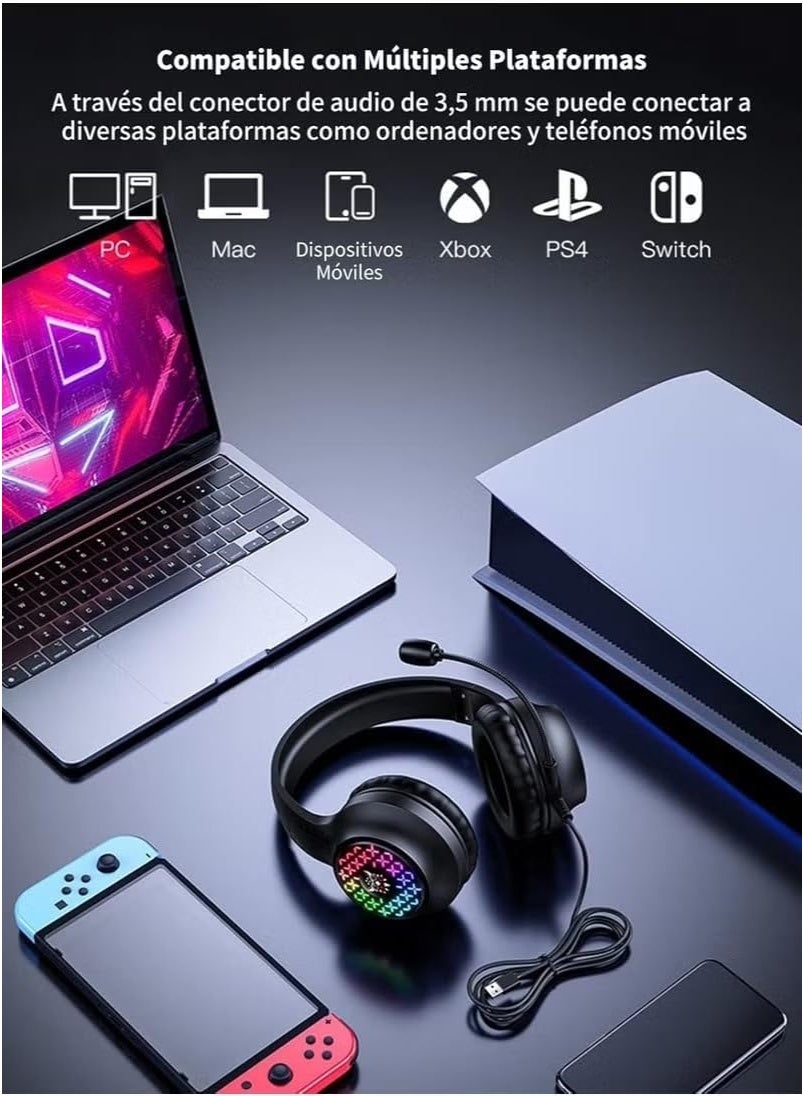 Professional Gaming Headset X7 Pro with High-Quality Stereo Sound, Adjustable Microphone with Noise Isolation, RGB Light