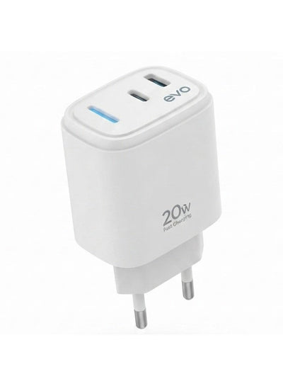 شاحن حائط EVO EVO-C02 قوة 20W منفذ USB-C PD أبيض