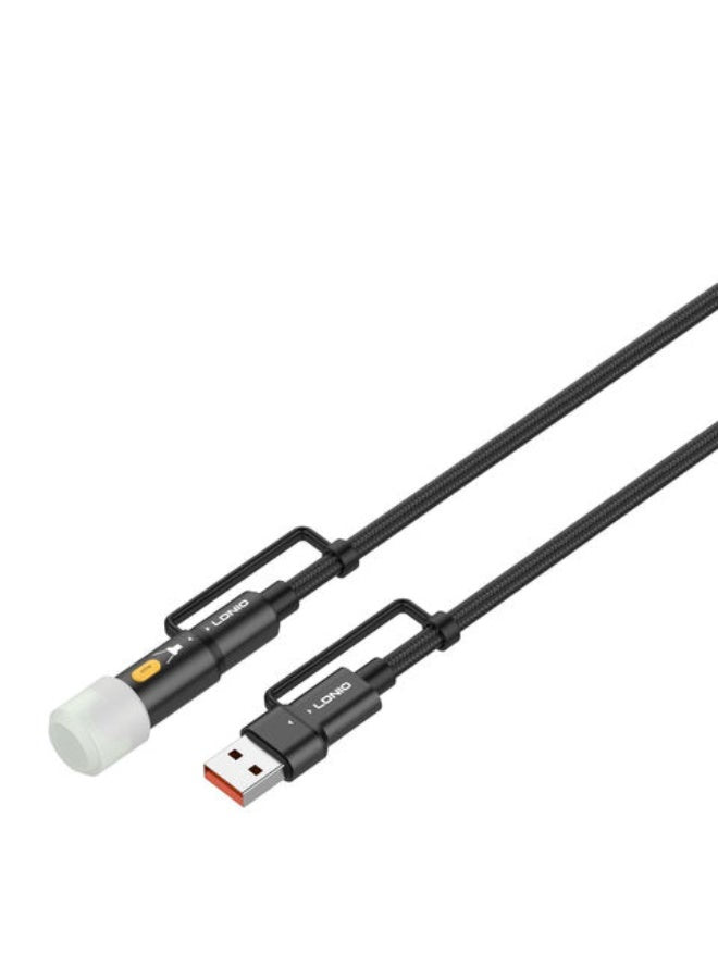65W Fast Charging Power Delivery Cable With USB-A And USB-C To USB-C Connectors LED Indicator High-Speed Data Transfer B