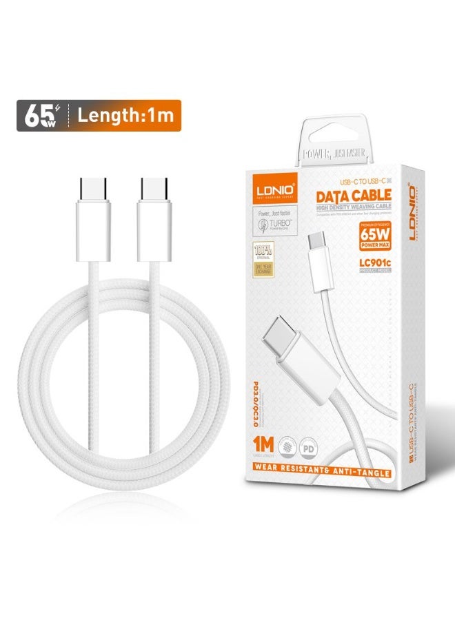LC901c Type-C to Type-C Fast Charging Cable 1M, 65W USB-C PD Charging Cable, High Speed USB 3.2 Data Transfer Cord, Dura