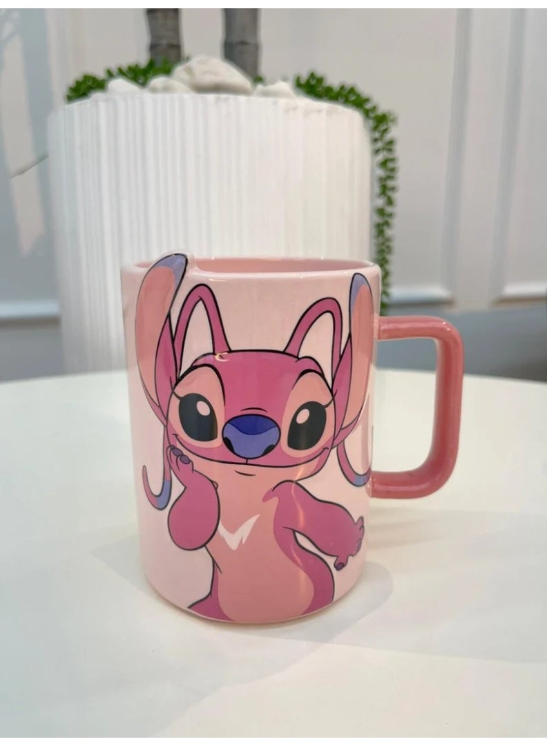 Stitch Angle Ceramic Mug 450ml, Cute Cartoon Coffee Mug, Large Capacity Ceramic Tea Cup with Vibrant Character Design, G