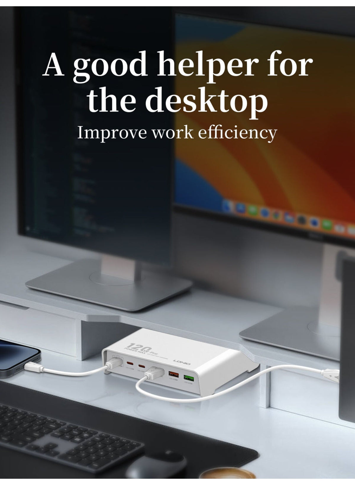 Q605 Multi Ports Desktop Charging Station 120W , 6 Port USB Charger (3 USB-C + 3 USB-A), PD3.0 QC3.0 PPS Fast Charging A