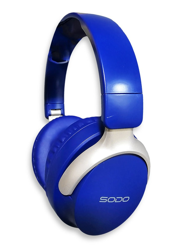 SODO Wireless Headphones with Active Canceling Headphones and External Built In Microphone Walk and Talk , it's Support SD Card Using Bluetooth 5.0 Connectivity with 20Hz to 18kHz Frequency Response Model SD-1103/Blue