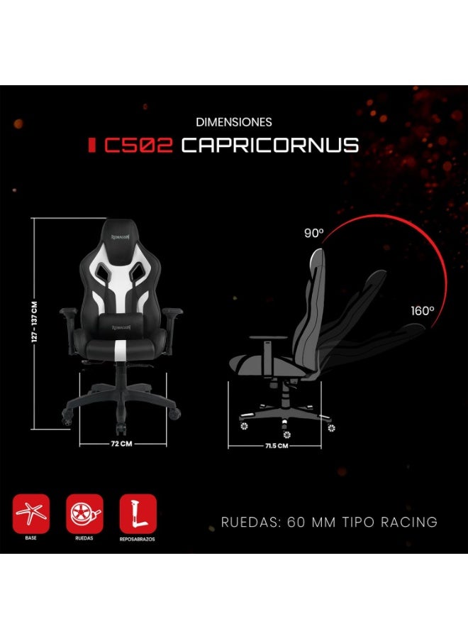 كرسي جيمنج REDRAGON C502 إرجونومي وسادة رأس وظهر أسود أبيض
