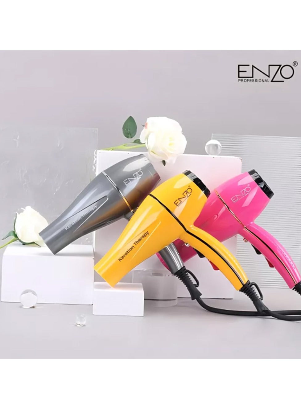 ENZO Professional Hair Dryer 1845W , High Power Home Hair Styling Tool , Gray