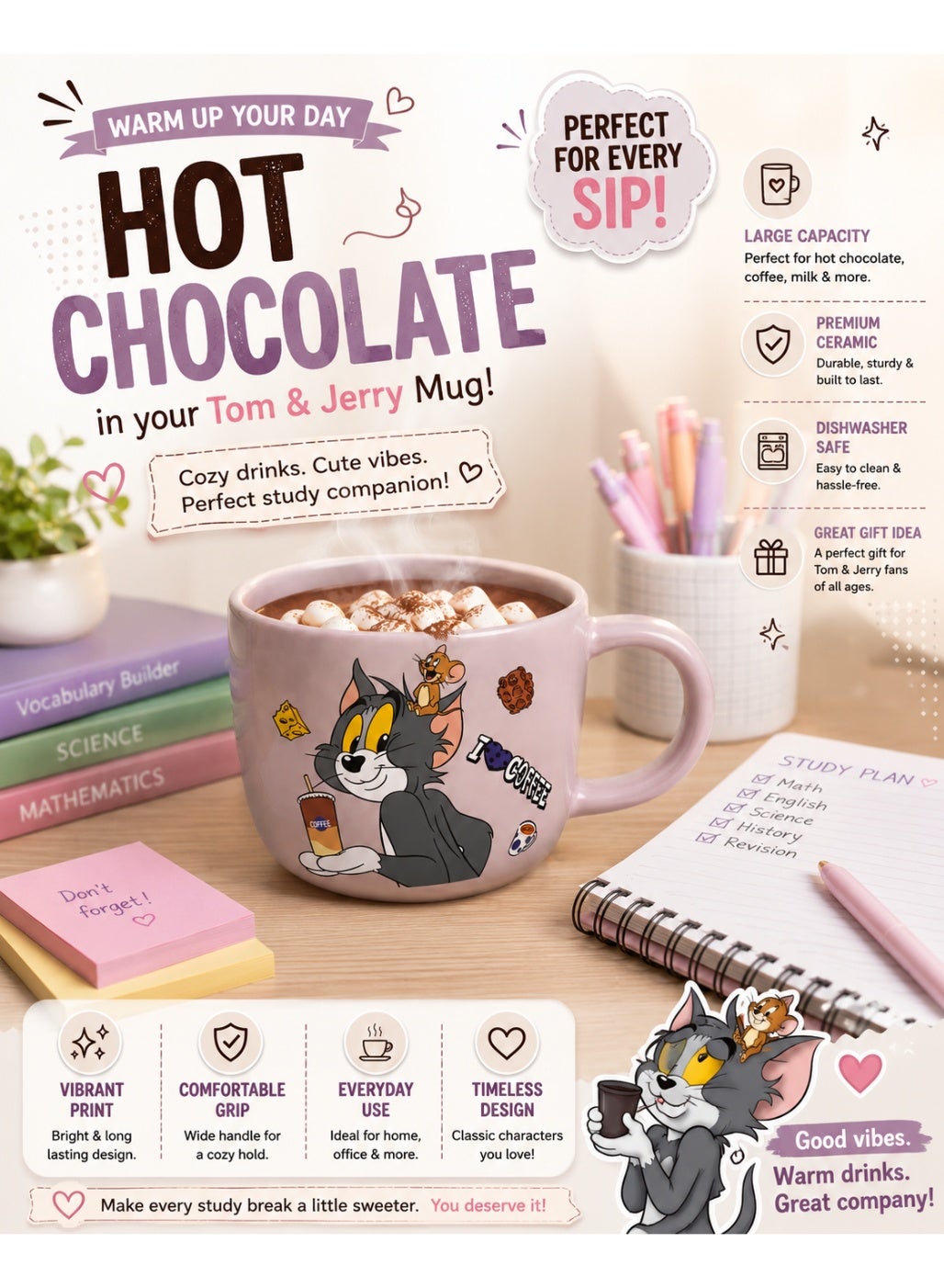 Large Capacity Ceramic Coffee Mug with Cartoon Character Design, Cute Ceramic Tea Cup for Hot & Cold Drinks, Milk Mug, L