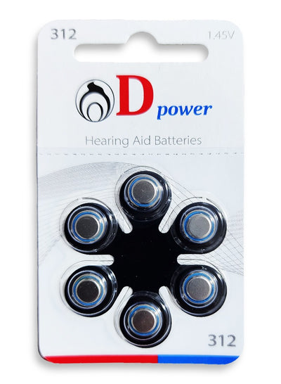 D Power Hearing Aid Batteries  Size 312 - 1.45volt - 6 Pack
