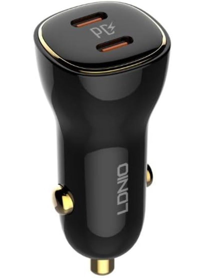 60W Dual Port Super Fast Car Charger with PD 30W USB-C and QC 30W USB-A Fast Charging, USB-C to USB-C Cable Included, Hi
