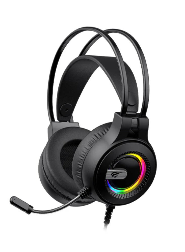 havit Gaming Headphone (RGB) , Model H2040D , 50MM Dynamic unit, Surround Sound Wired (3.5mm audio + USB) , Headphone With Noise Cancelling Microphone & In-Line Volume Control