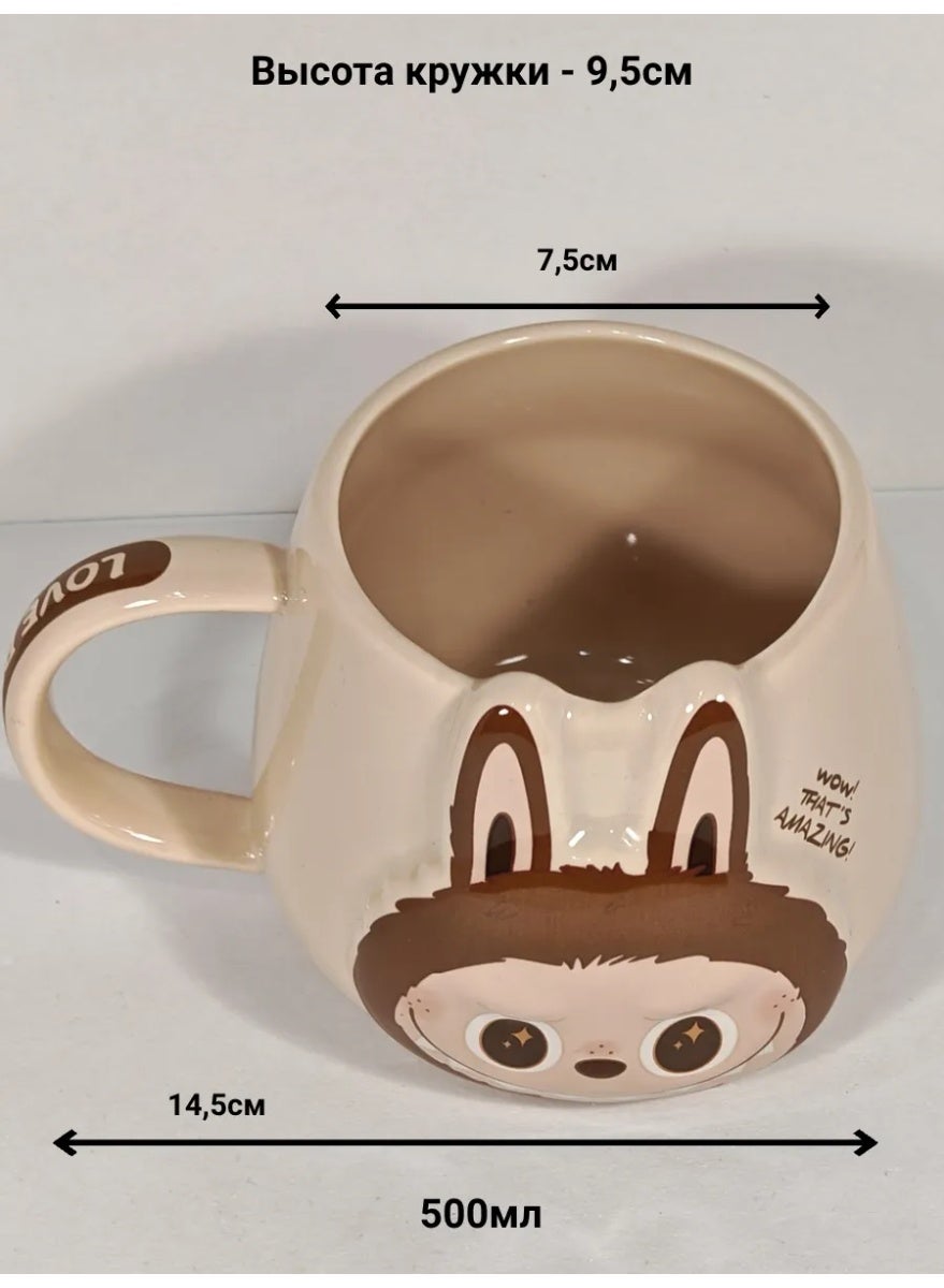 Labubu Ceramic Mug 350ml, Cute Cartoon Coffee Mug, Large Capacity Ceramic Tea Cup with Vibrant Character Design, Glossy 