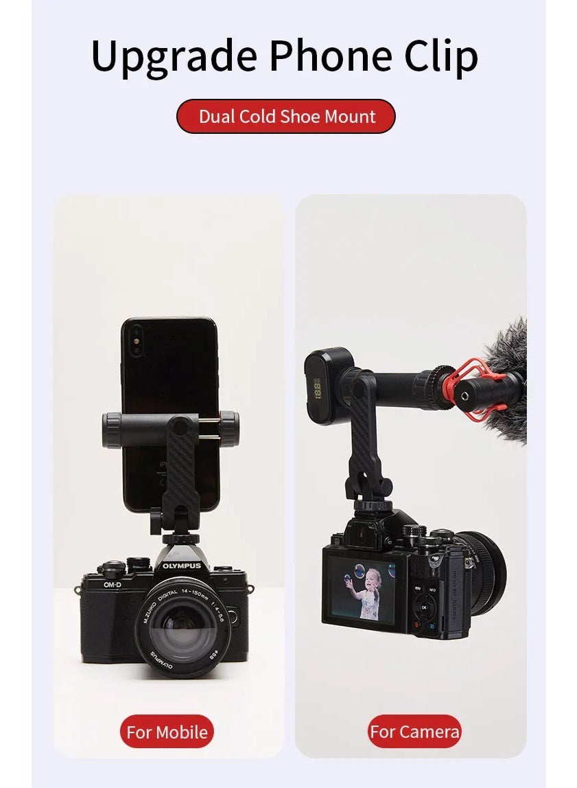 Mobile Phone Holder BH-05 with 2 Cold Shoe Ports , Lightweight and Durable ABS Design , Secure Mount for 55-90mm Width M