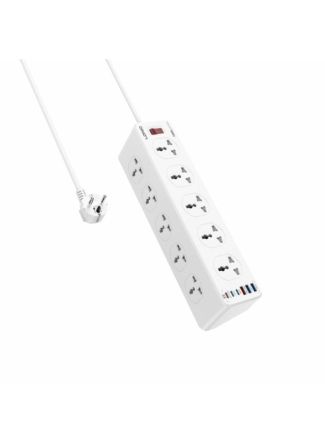SC10610C Universal Power Strip with 10 AC Outlets & 6 USB Ports (33W PD + QC3.0), 2500W Surge Protection Extension Socke