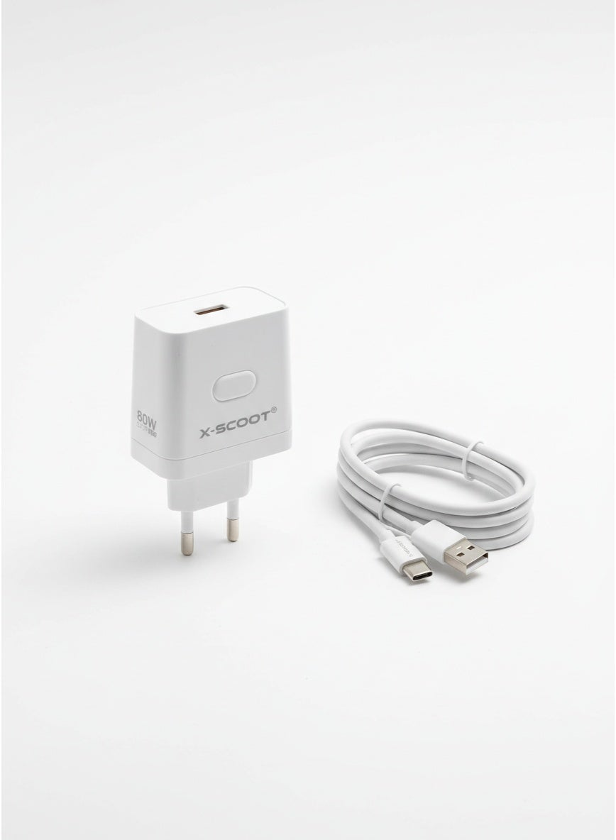 80W GaN Super Fast Wall Charger with Type-C Cable, PD Quick Charge, Compact High-Power USB-C Adapter for Phones, Tablets