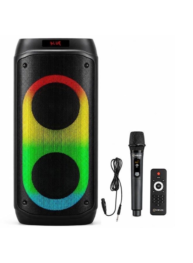 V-2895 Double 8-Inch Portable Bluetooth Party Speaker, Rechargeable Battery, Powerful Bass, LED Flame Lights, Karaoke Mi
