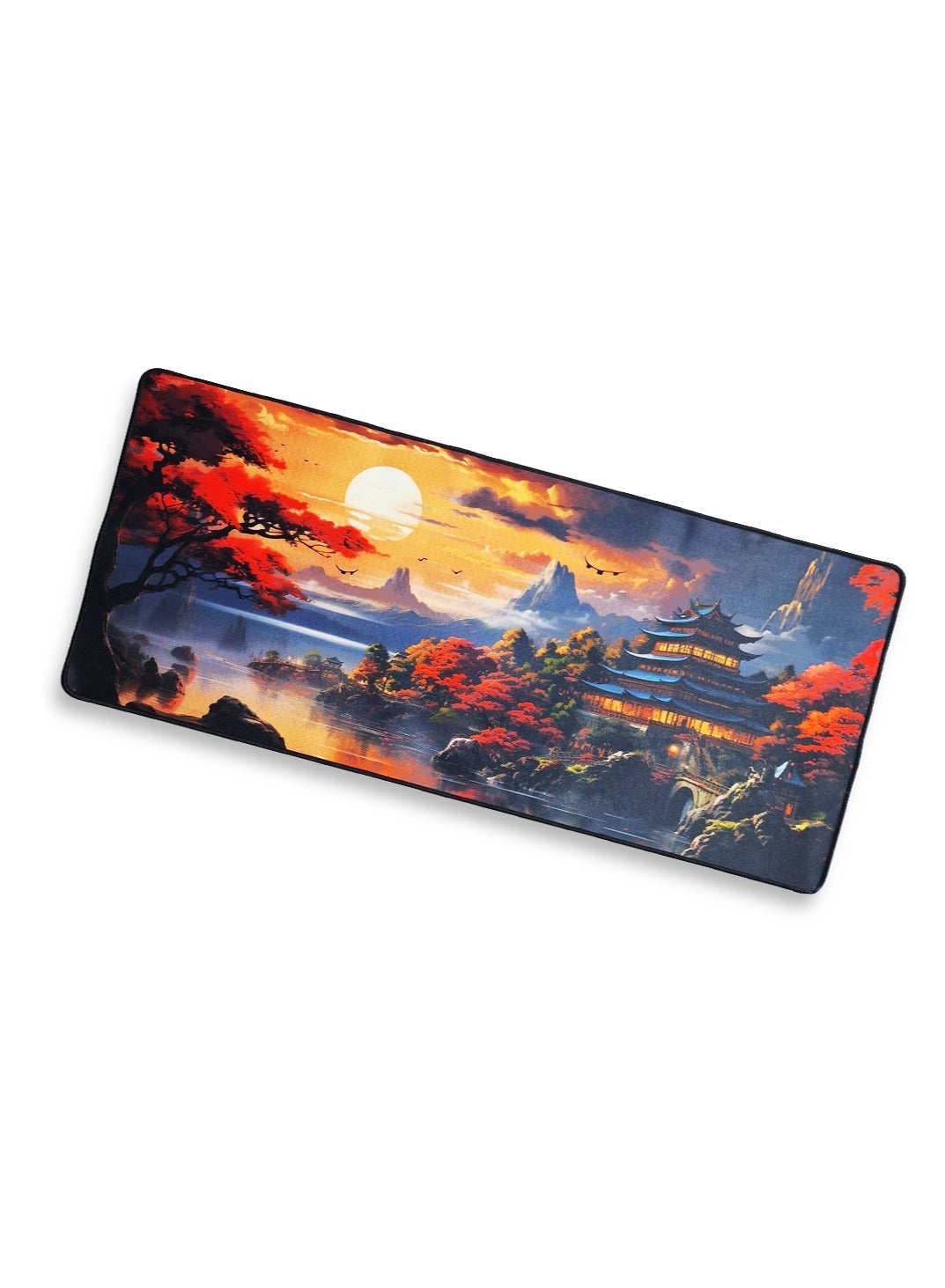 Large Gaming Mouse Pad, Chinese Landscape  Extended Desk Mat, Large Desk Pad for Computer Keyboard, Mouse Pad with Stitc