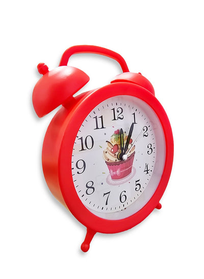 Charming mini cartoon alarm clock cute office decor special gift bedroom decor creative classic design cheerful red color with cupcake background drawing