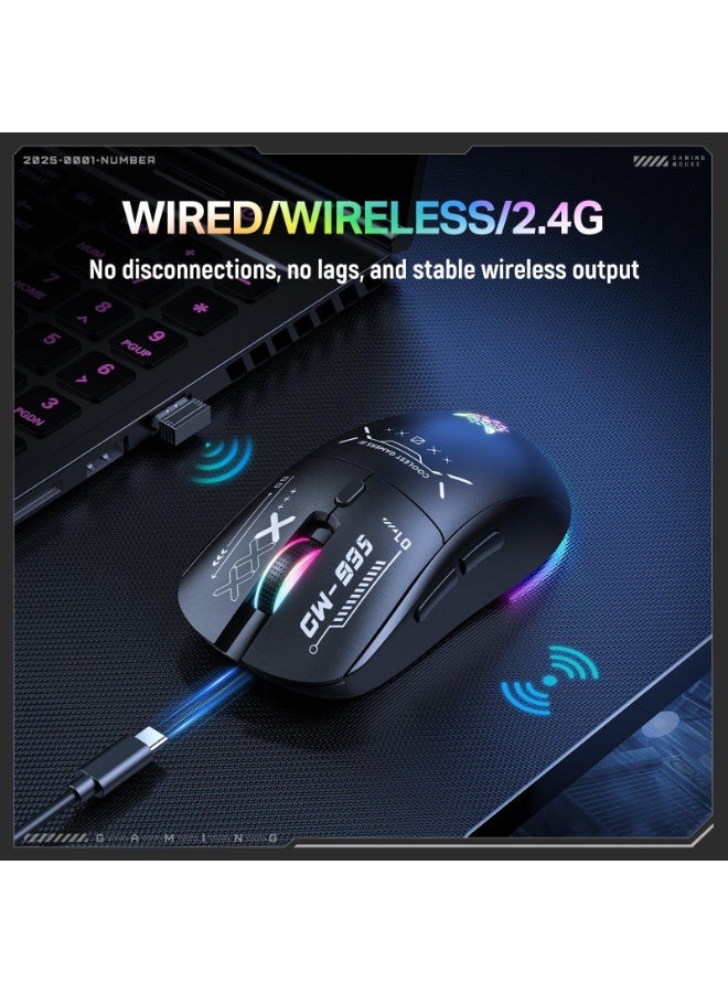 CW935 RGB Tri-Mode Wireless Gaming Mouse with 2.4GHz, Bluetooth and Wired Connectivity, 6-Level Adjustable DPI up to 128