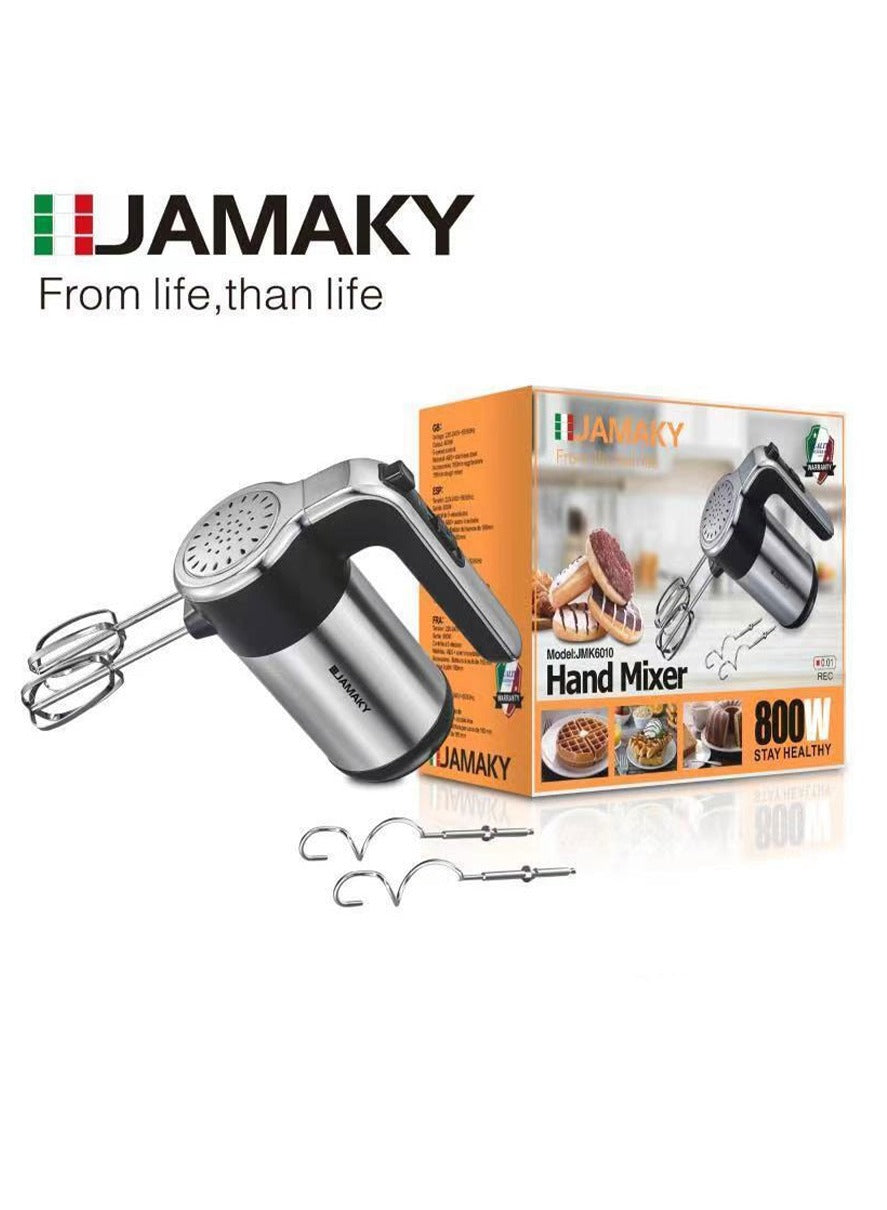 JAMAKY Italy Hand mixer , with Italian technology Stainless Steel, 5 Speeds, 800 Watt, JMK6010, Italian