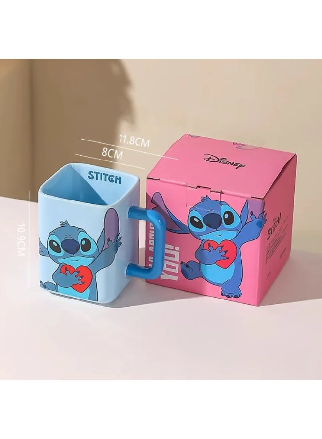 Stitch Ceramic Mug 450ml, Cute Cartoon Square Coffee Mug, Large Capacity Ceramic Tea Cup with Vibrant Character Design, 
