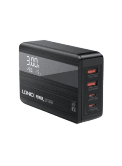A4808Q 70W Desktop Fast Charger with 2 USB-C PD 3.0 & 2 USB-A QC 4.0 Ports, LED Power Display, Multi-Device Charging Sta