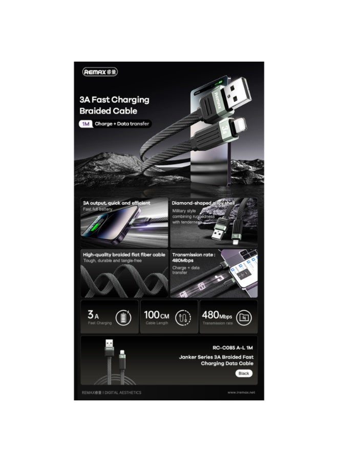 High Speed Charging Cable RC-C085, 3A Fast USB to Lightning Cable , 1M Durable Braided Design with Aluminum Alloy Connec