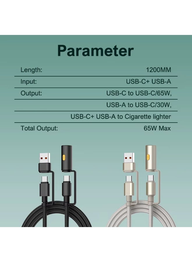 4-in-1 Fast Charging Cable 1.2M with USB-C, Multi Connector Charging and Data Transfer Cable, 5A High-Speed Charging Cor