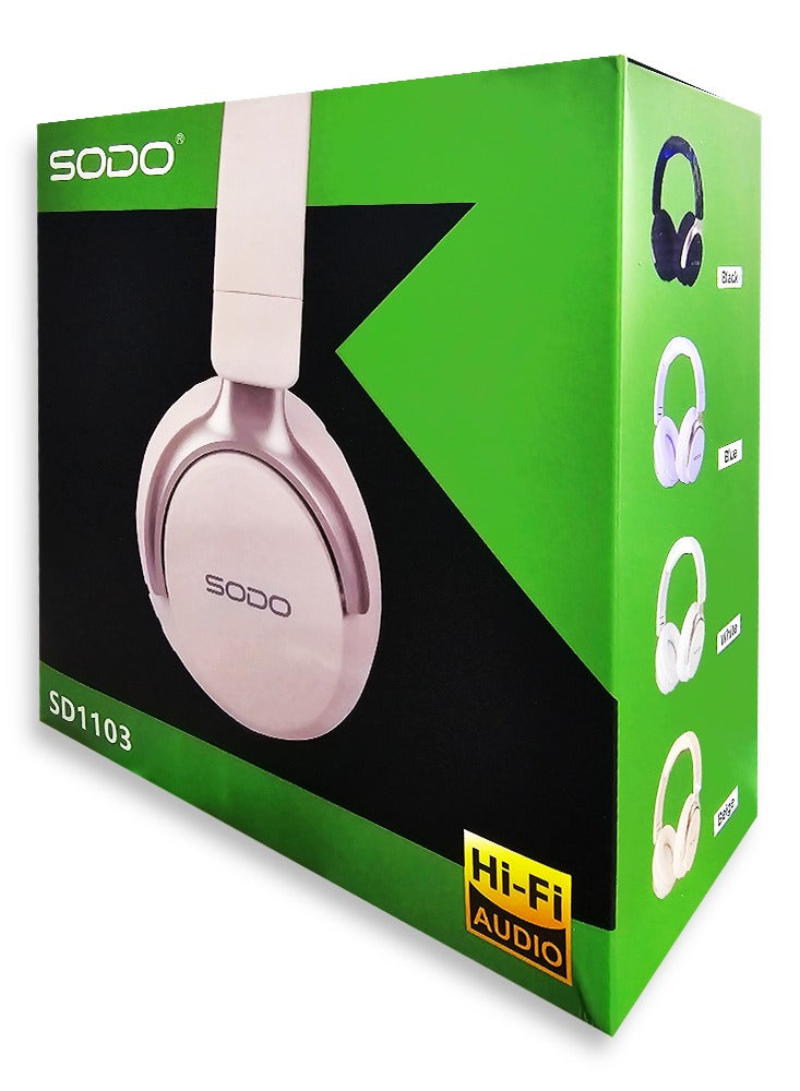 SODO Wireless Headphones with Active Canceling Headphones and External Built In Microphone Walk and Talk , it's Support SD Card Using Bluetooth 5.0 Connectivity with 20Hz to 18kHz Frequency Response Model SD-1103 /White