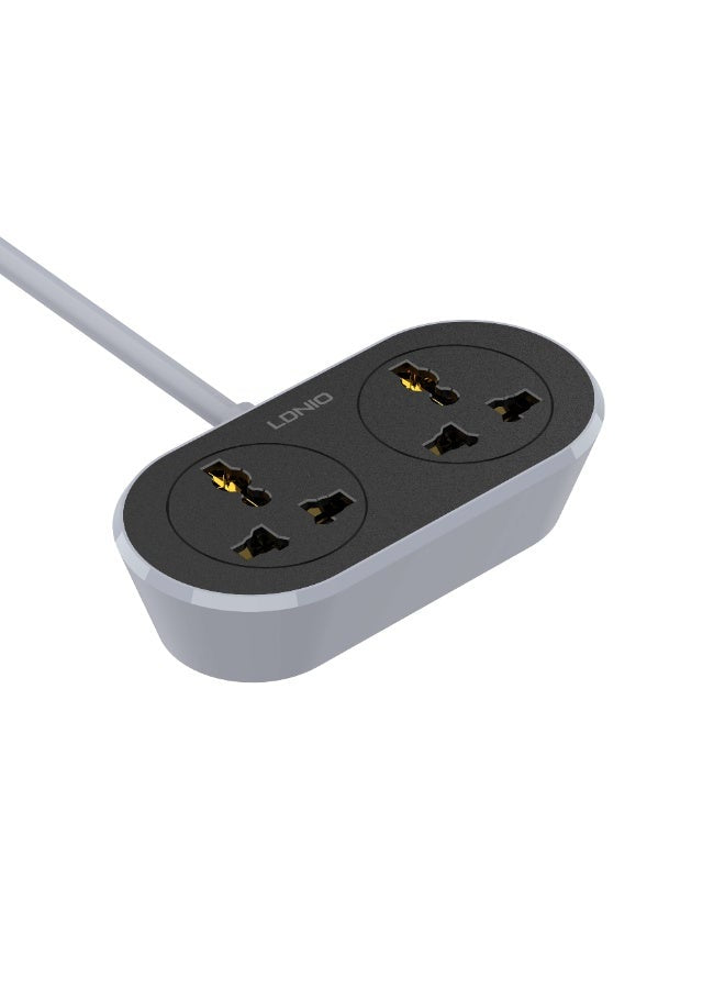 SC2018 Universal Extension Power Socket 2 Outlet , 10A 2500W Heavy Duty Power Strip with 5M Cable, US/EU/UK Plug Support