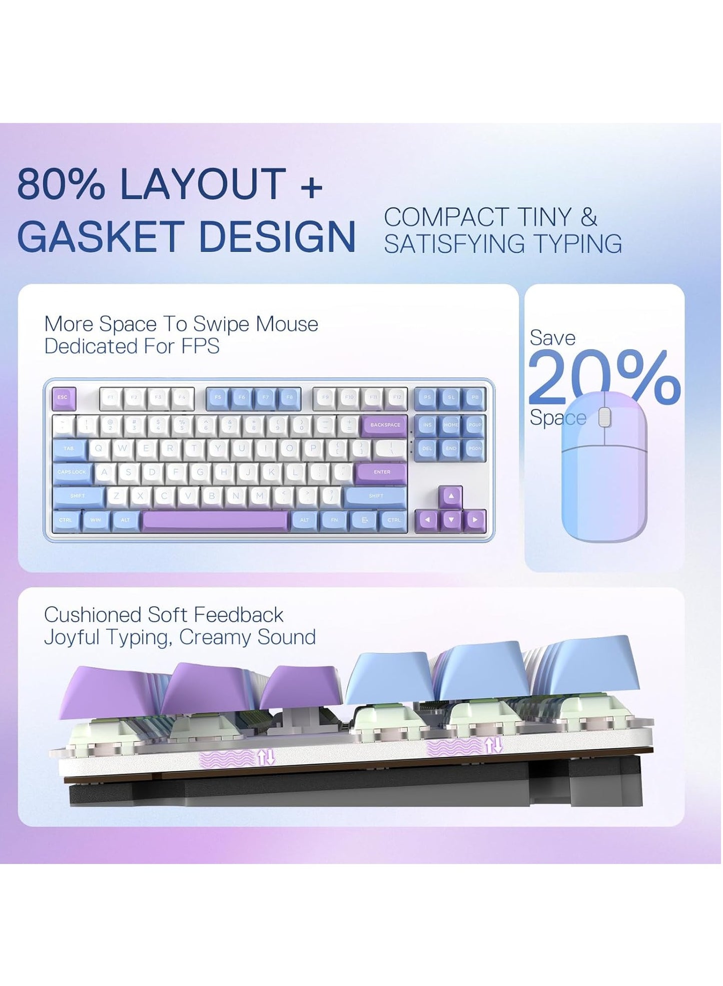 REDRAGON Gaming Keyboard K707 PRO - RGB with 80% Wireless Gasket, 3 Modes and 87 Keys, TKL Mechanical Keyboard with Hot Swap Socket, PBT Round Keycaps and Noise Damping