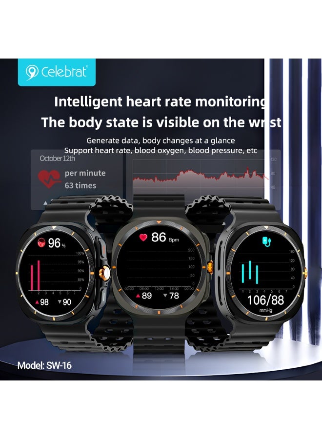 SW-16 Smart Watch with 3D HD Display, Bluetooth Calling, 3 Interchangeable Watch Bands, Heart Rate & Sleep Monitor, Mult