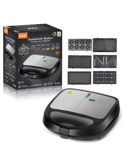 RAF Multi-Purpose Sandwich Maker with 6 Slots Non-Stick 850W, Model R.541, Black/Silver