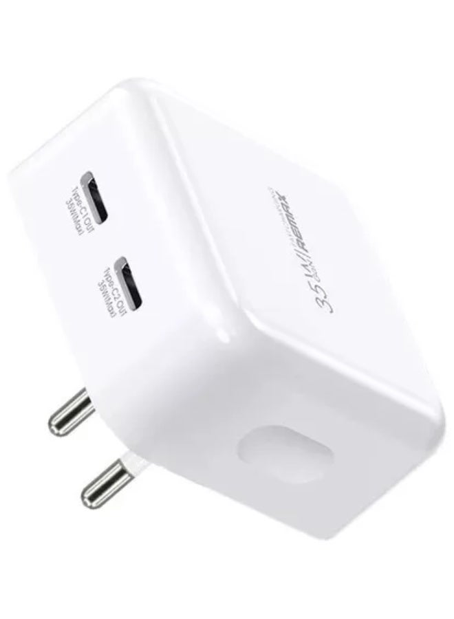 35W Dual Type-C GaN Fast Charger RP-U87, PD + QC Compact Wall Adapter with Smart Chip, 2-Port Fast Charging, EU Plug, Fi