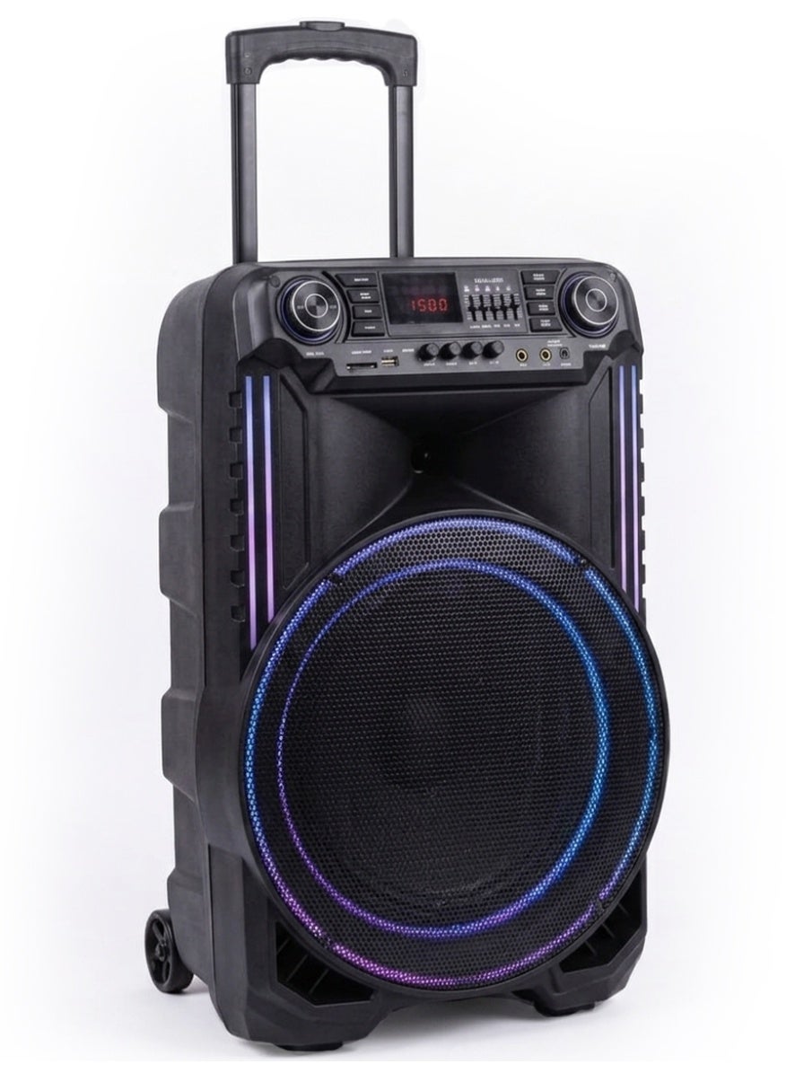 AH-15000 Portable 15 Inch Battery Powered Party Speaker with Disco LED Lights and Remote Control High Power Wireless Aud
