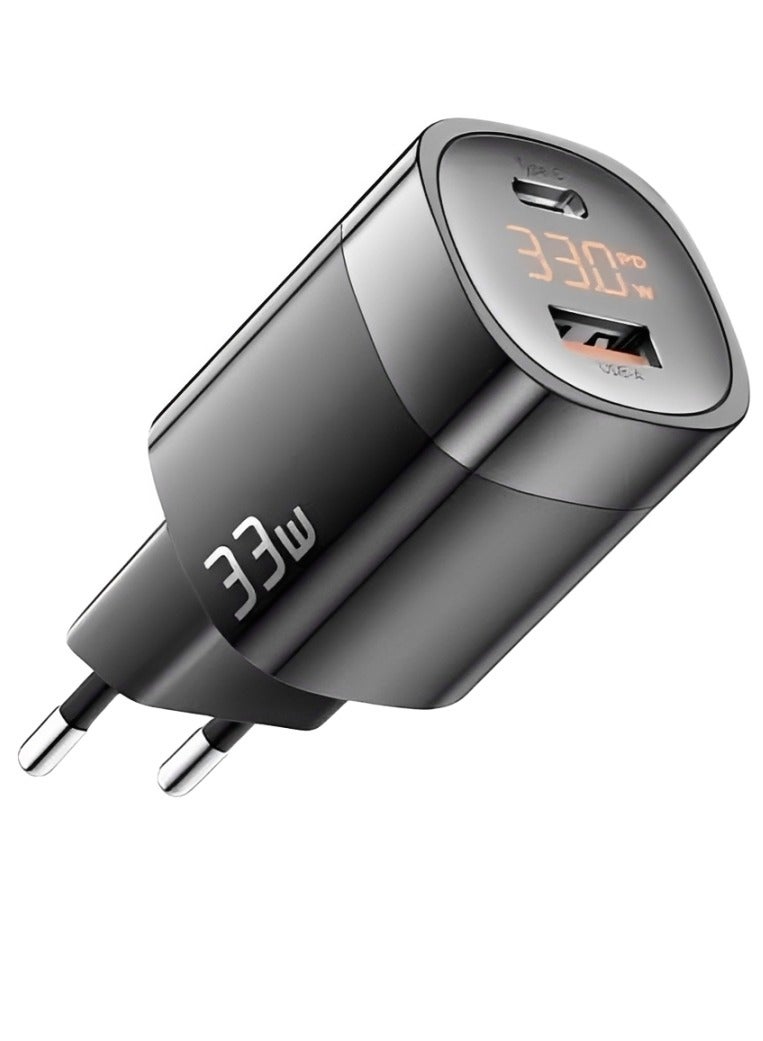 شاحن حائط ESSAGER JT-P18 GaN قوة 33W شاشة LED منفذين أسود