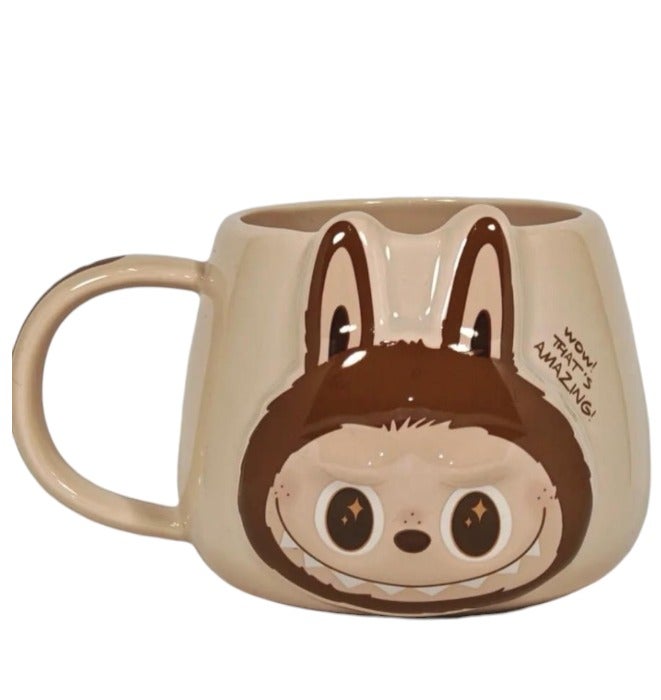 Labubu Ceramic Mug 350ml, Cute Cartoon Coffee Mug, Large Capacity Ceramic Tea Cup with Vibrant Character Design, Glossy 