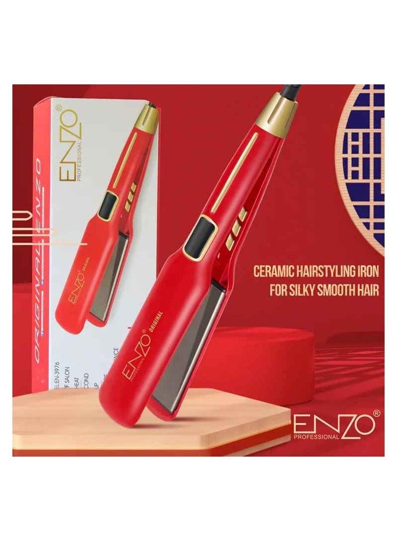 ENZO Professional portable travel fast ceramic titanium wide plate ionic flat iron Salon tourmaline hair straightener EN-3976 Red