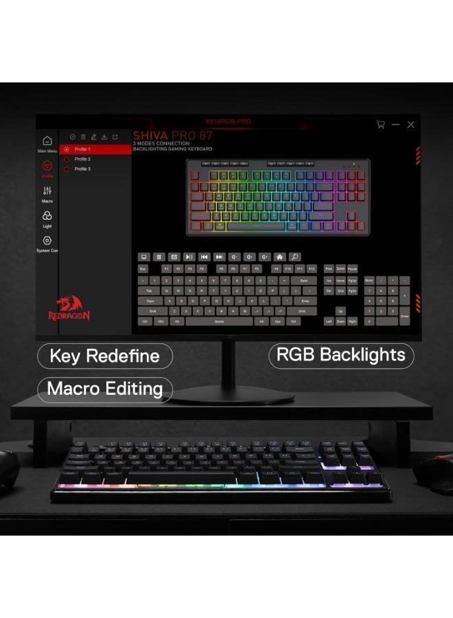 K516 PRO Shiva TKL RGB Wireless Membrane Gaming Keyboard, 87 Keys Mechanical-Feel Keyboard w/Smooth Linear Switch, On-Bo
