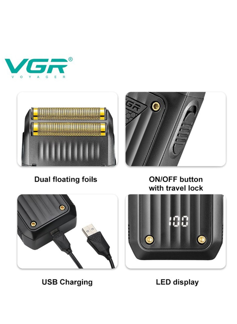 VGR Professional electric razor for men , convenient and quick , to achieve perfectly smooth skin , Replaceable and rechargeable blades model V-363.